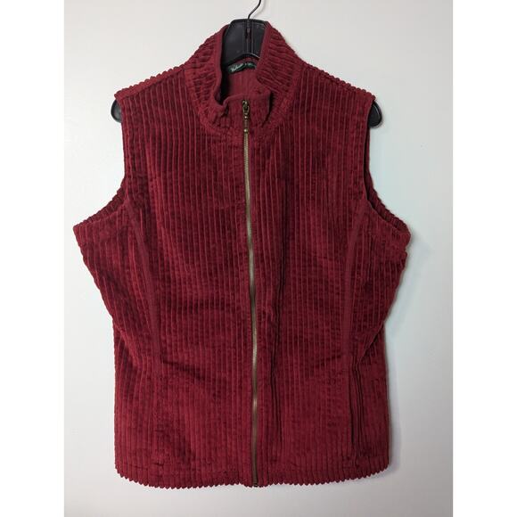 Woolrich Size L Deep Ruby Wide Wale Cotton Corduroy Zip Up Vest Pockets - Picture 1 of 10